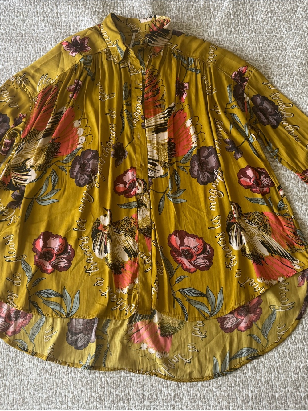Free People Mustard Floral-Print Blouse
